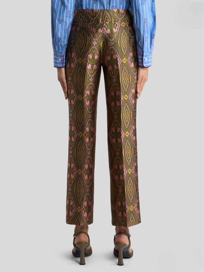 JACQUARD TROUSERS WITH FLORAL MEDALLION MOTIF