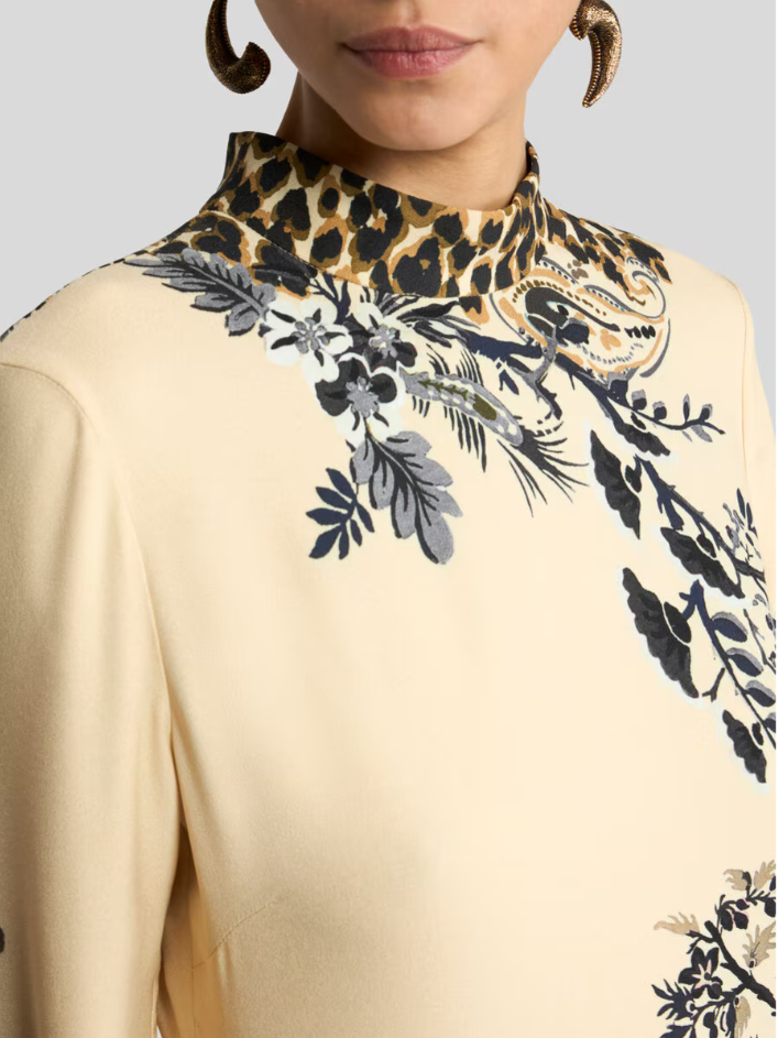 ENVERS SATIN MINI DRESS WITH FRONT PRINT AND LEOPARD MOTIF