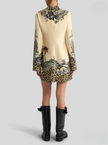 ENVERS SATIN MINI DRESS WITH FRONT PRINT AND LEOPARD MOTIF