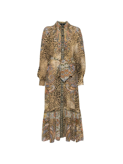 LONG SHIRT DRESS WITH ANIMAL PRINT MOTIF