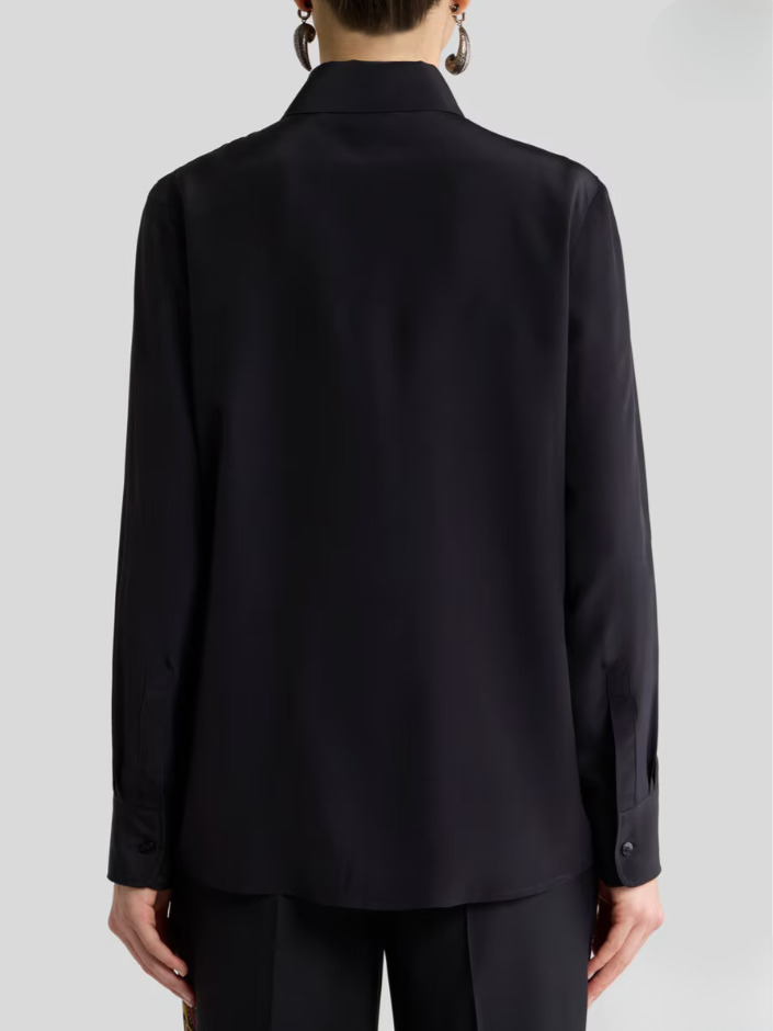 SILK SHIRT WITH PLACED FRONT PRINT