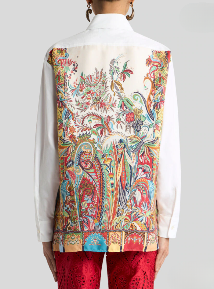 COTTON AND SILK SHIRT WITH PLACED PRINT ON THE BACK