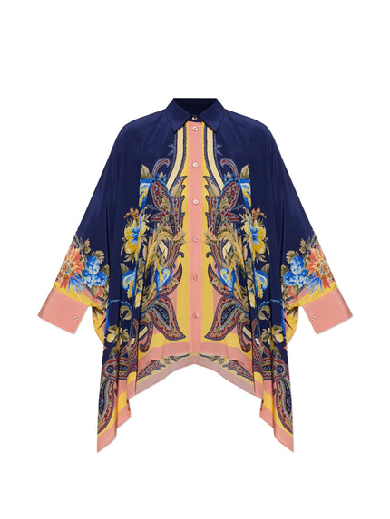 SILK SHIRT WITH HANKY HEM AND PLACED PAISLEY PRINT