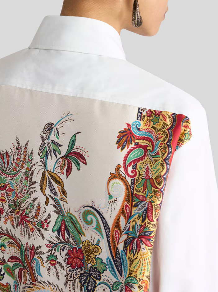 COTTON AND SILK SHIRT WITH PLACED PRINT ON THE BACK