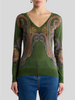 SILK CASHMERE SWEATER WITH VNECK AND PLACED PAISLEY PRINT