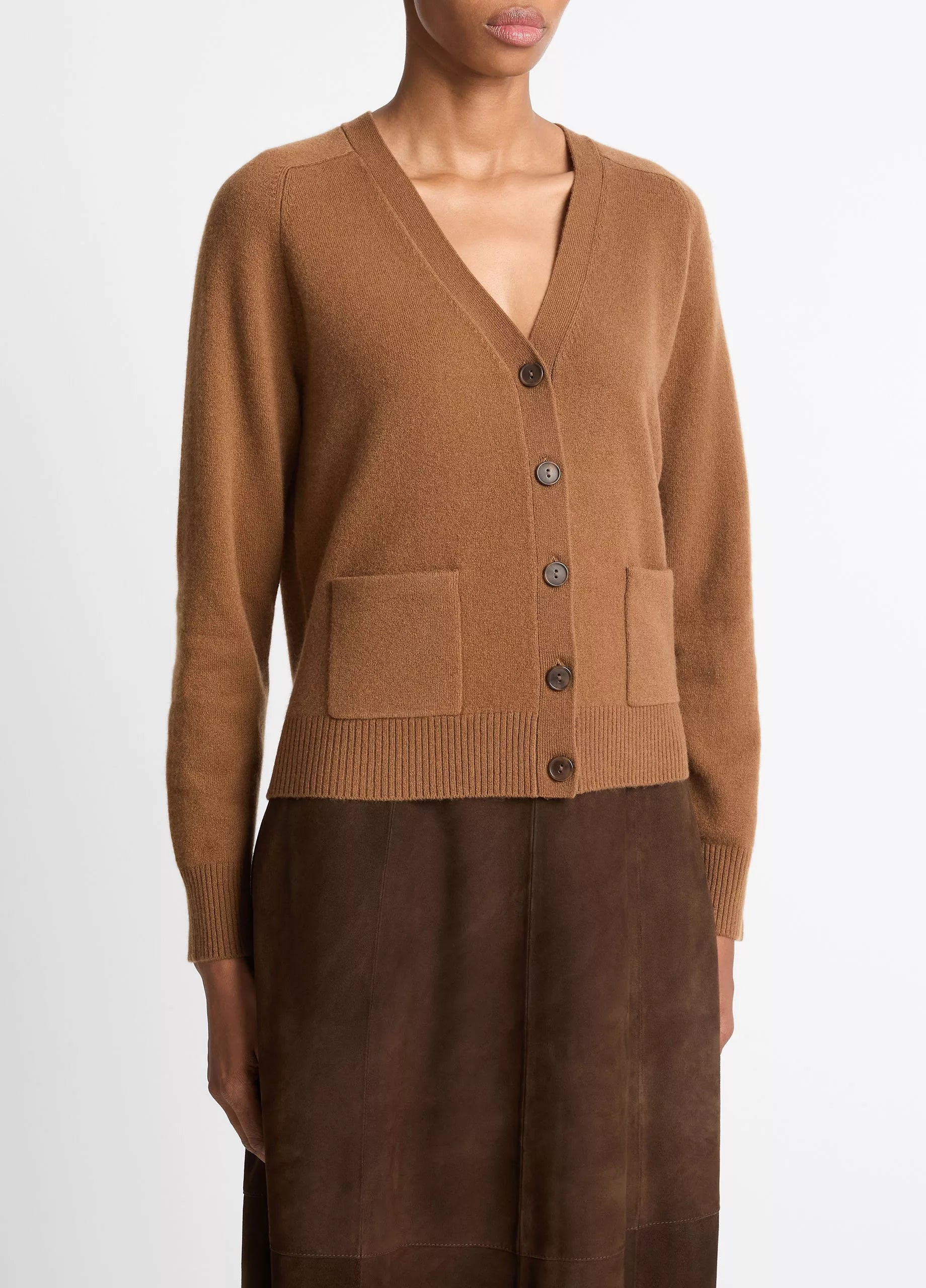 WOOL AND CASHMERE BLEND POCKET VNECK CARDIGAN