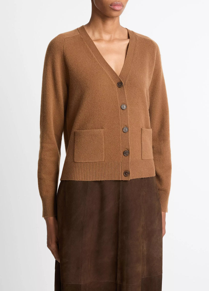 WOOL AND CASHMERE BLEND POCKET VNECK CARDIGAN