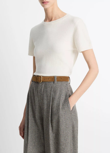 WOOL AND CASHMERE BLEND SHORT SLEEVE SWEATER IN OFF WHITE
