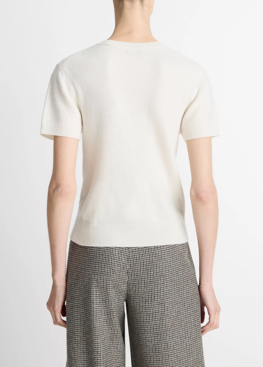 WOOL AND CASHMERE BLEND SHORT SLEEVE SWEATER IN OFF WHITE