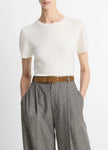 WOOL AND CASHMERE BLEND SHORT SLEEVE SWEATER IN OFF WHITE