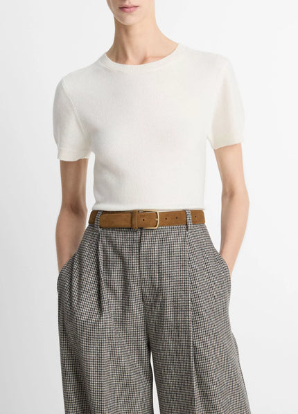 WOOL AND CASHMERE BLEND SHORT SLEEVE SWEATER IN OFF WHITE