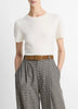 WOOL AND CASHMERE BLEND SHORT SLEEVE SWEATER IN OFF WHITE