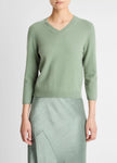 WOOL AND CASHMERE BLEND THREE QUARTER SLEEVE VNECK SWEATER