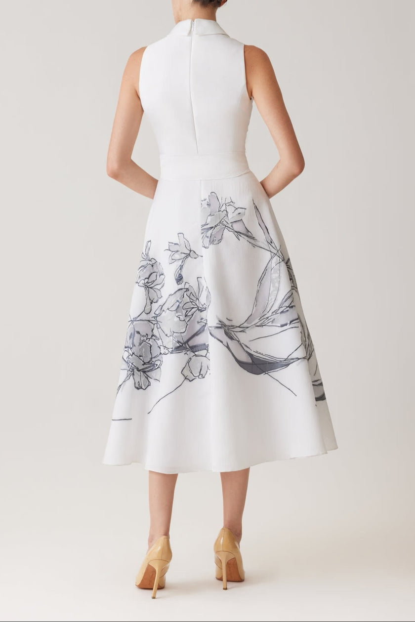 SLEEVELESS BURNOUT FLORAL TRIM SHIRT DRESS