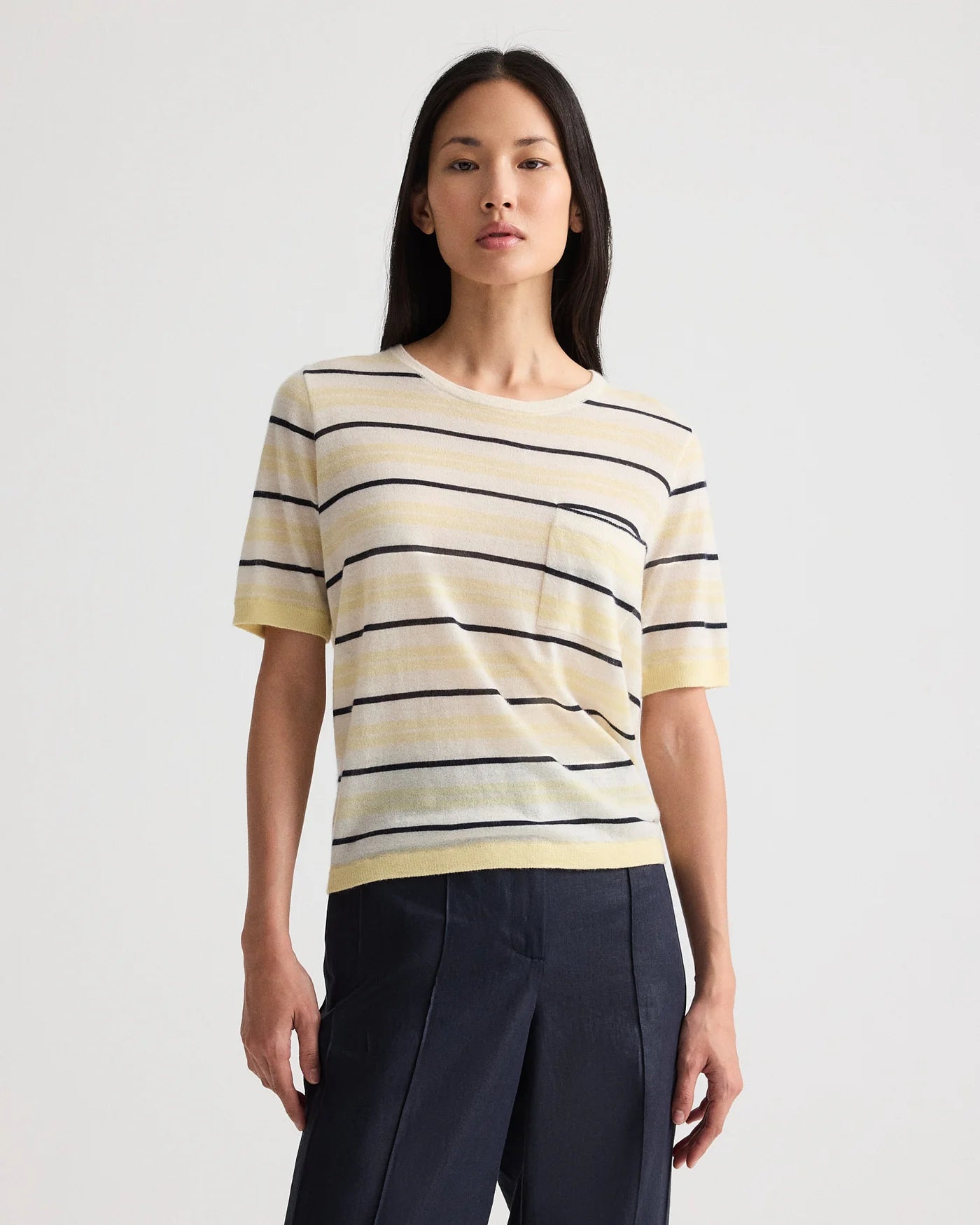 STRIPED SHORT SLEEVE TEE IN SUPER FINE CASHMERE