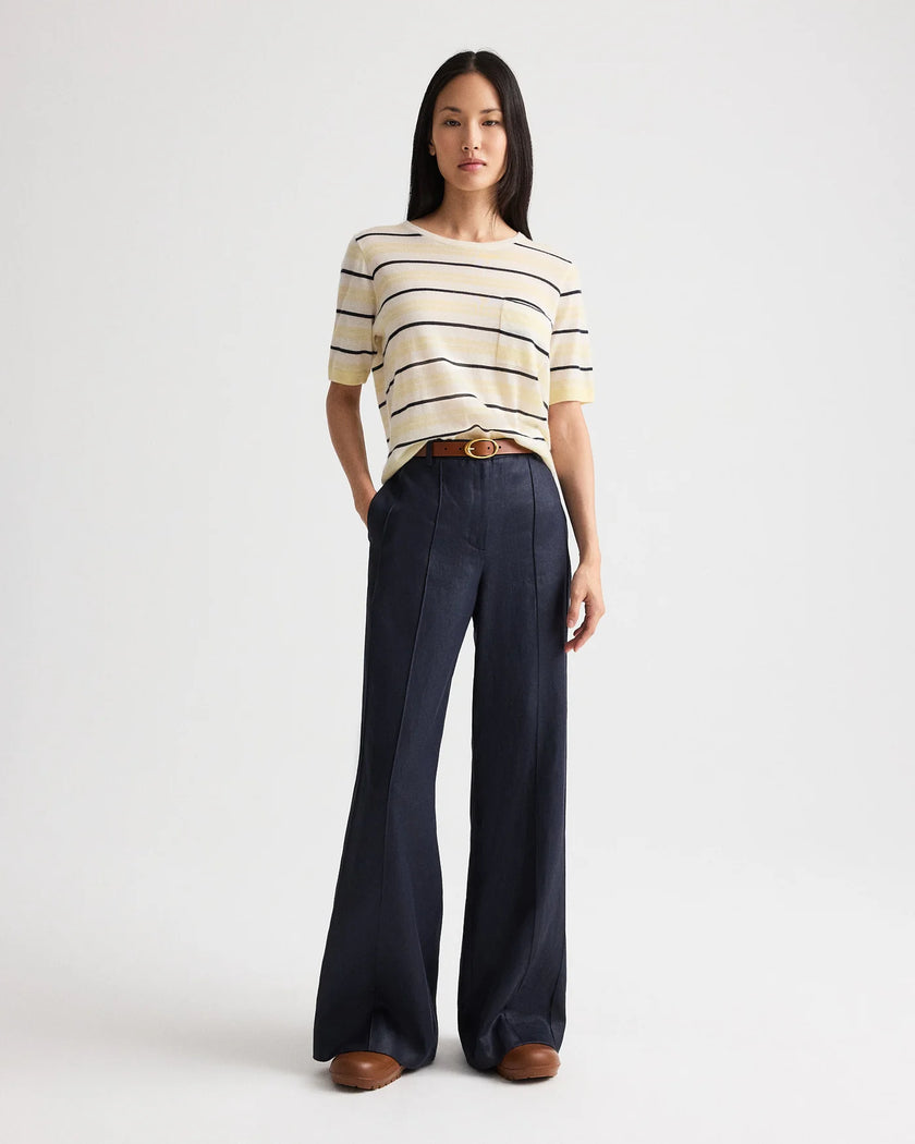 STRIPED SHORT SLEEVE TEE IN SUPER FINE CASHMERE