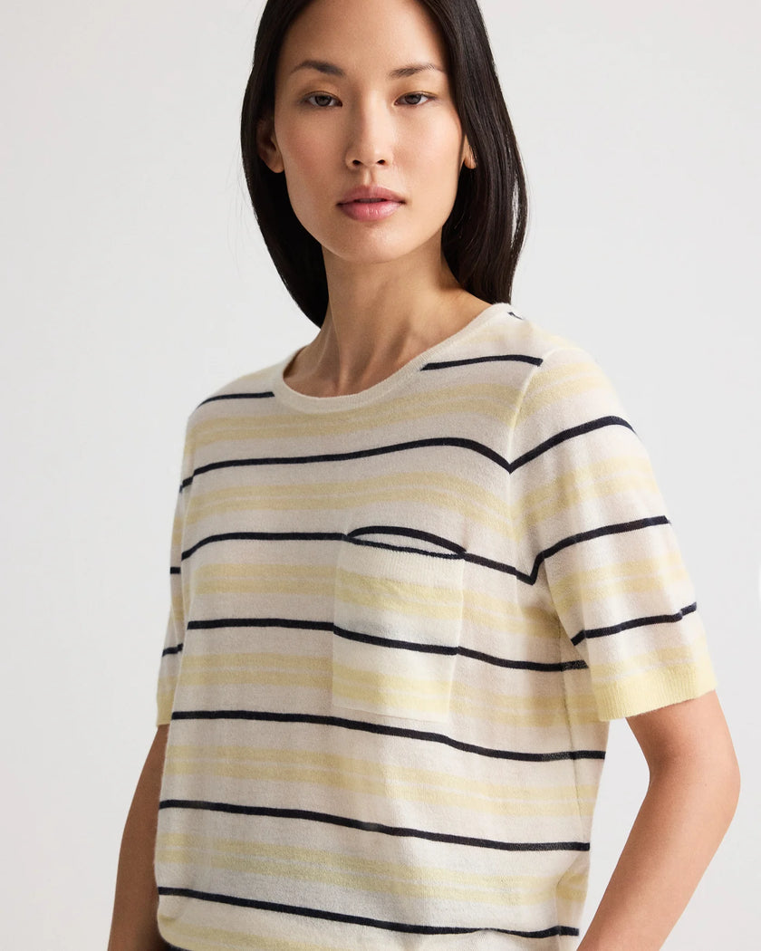 STRIPED SHORT SLEEVE TEE IN SUPER FINE CASHMERE