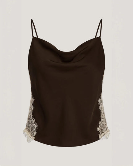 ESME SATIN LACE PETIT MARTA CAMI IN ESPRESSO