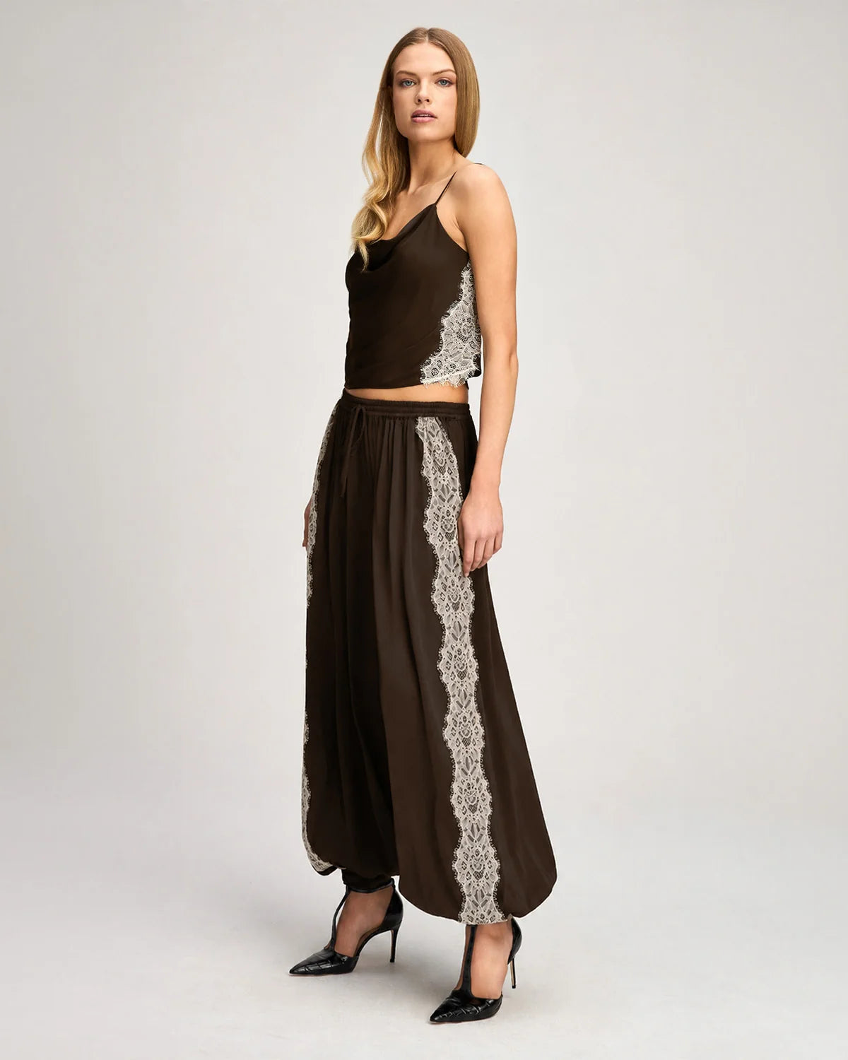 ESME SATIN LACE PETIT MARTA CAMI IN ESPRESSO