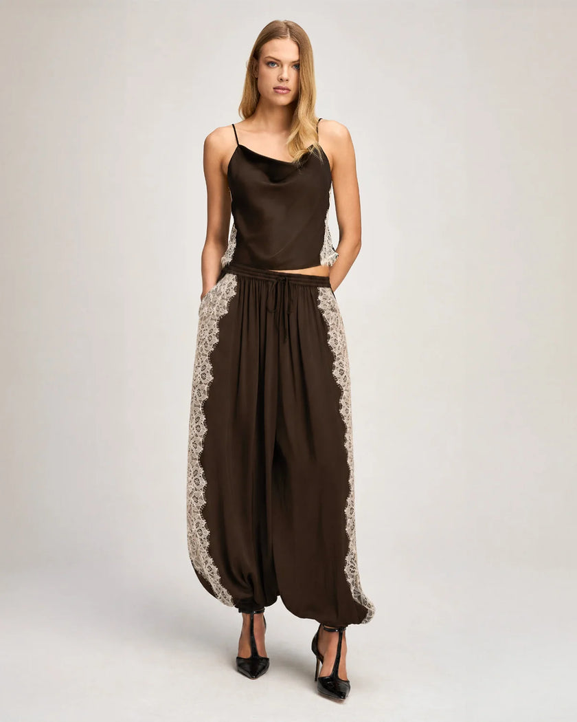 ESME SATIN LACE PETIT MARTA CAMI IN ESPRESSO