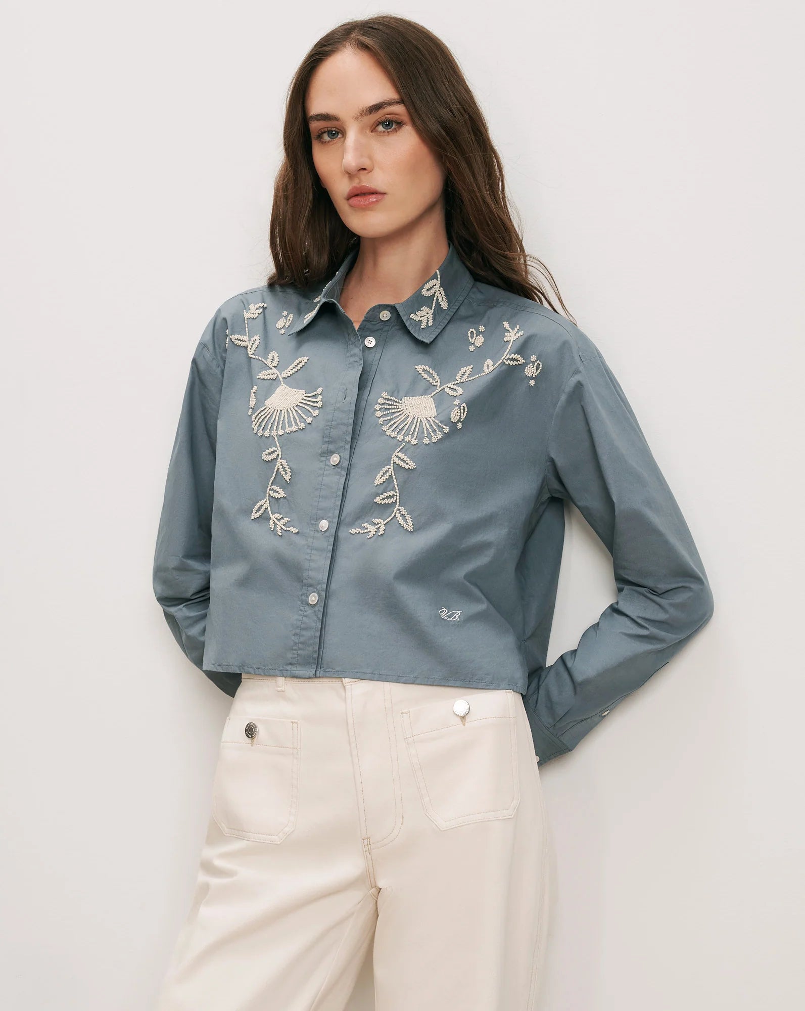 ADERES BEADED BUTTON DOWN SHIRT