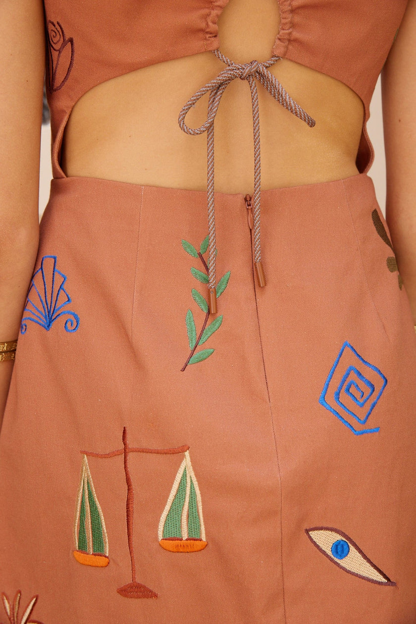 DUSTY EMBROIDERED MINI DRESS