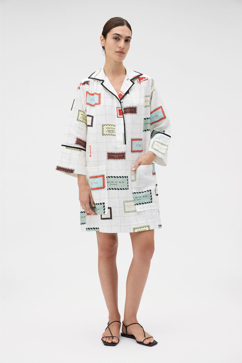 VINTAGE LABEL PRINT TUNIC DRESS