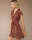 CAP SLEEVE RUFFLE HEM SHIRT DRESS