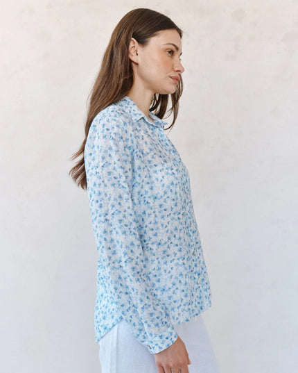CLASSIC BUTTON DOWN SHIRT IN BLUE DITSY FLORAL PRINT