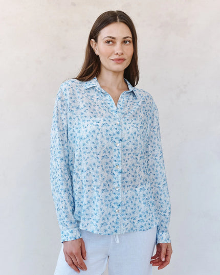 CLASSIC BUTTON DOWN SHIRT IN BLUE DITSY FLORAL PRINT
