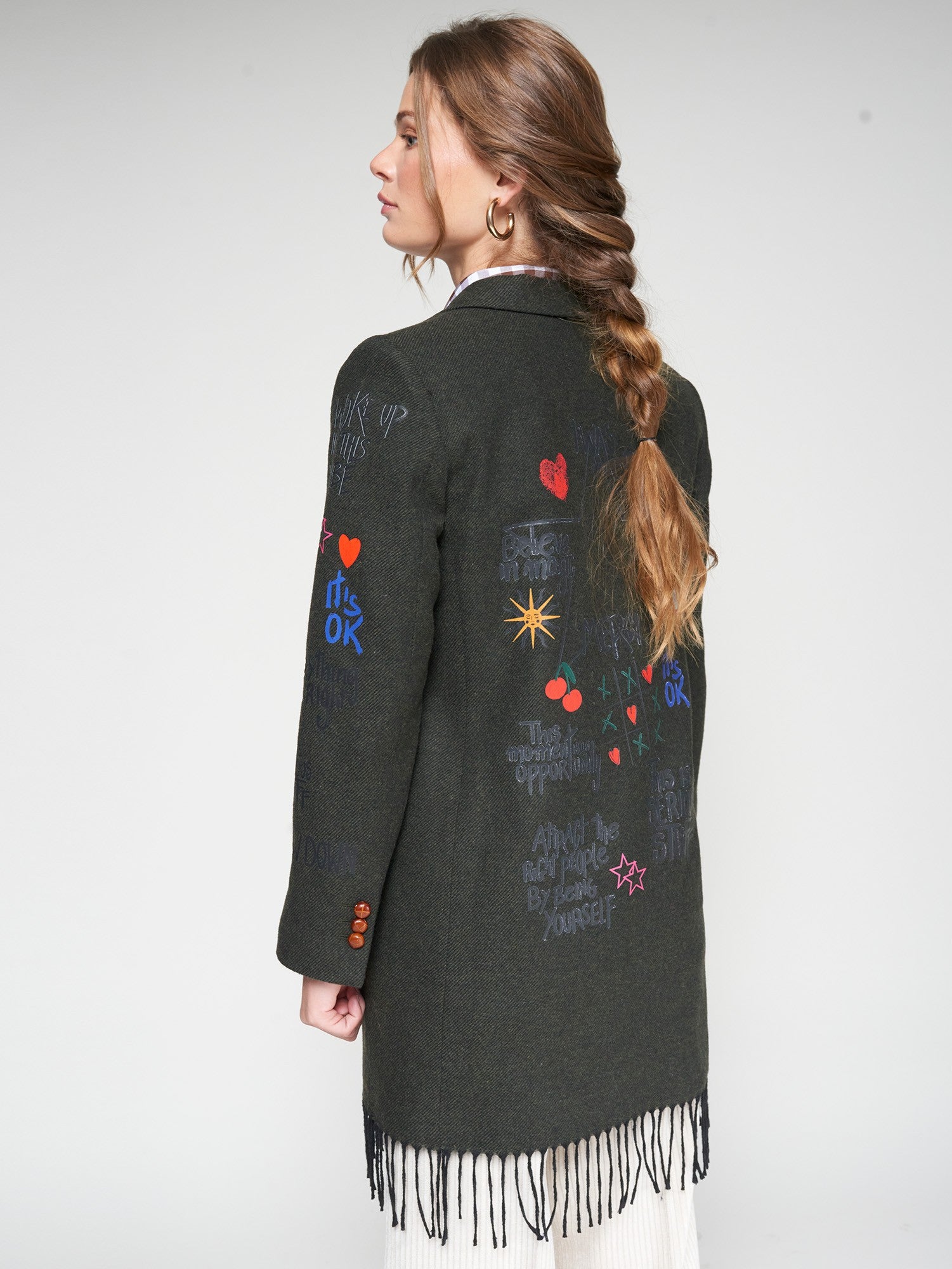 FLECOS GRAFFITI COAT WITH FRINGES