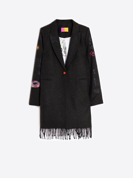 FLECOS GRAFFITI COAT WITH FRINGES
