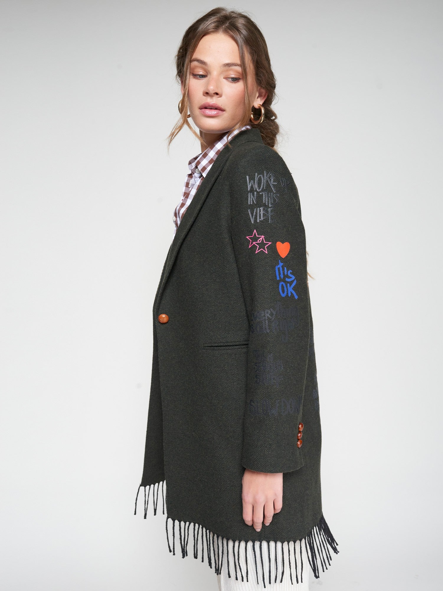 FLECOS GRAFFITI COAT WITH FRINGES