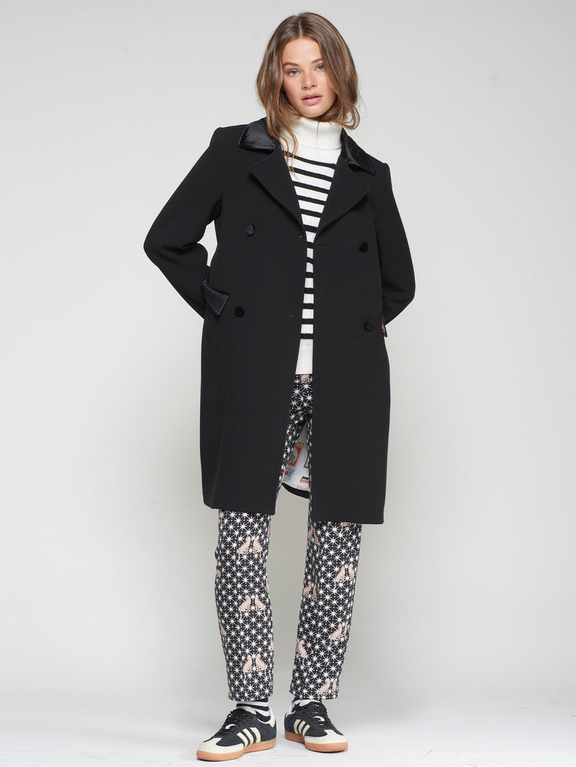 KATE VELVET DETAIL BACK BELT COAT