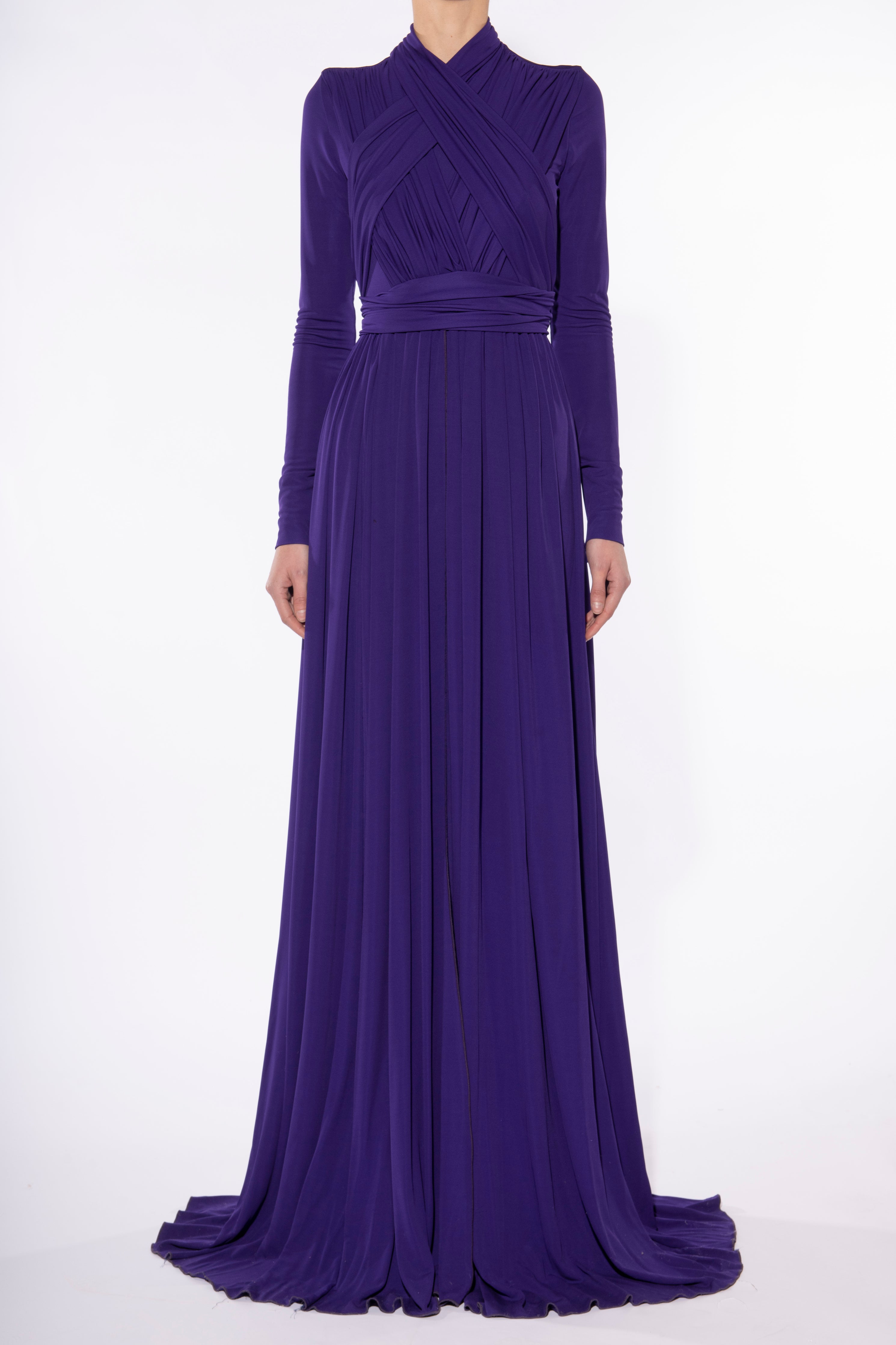 LONG SLEEVE DRAPED JERSEY GOWN