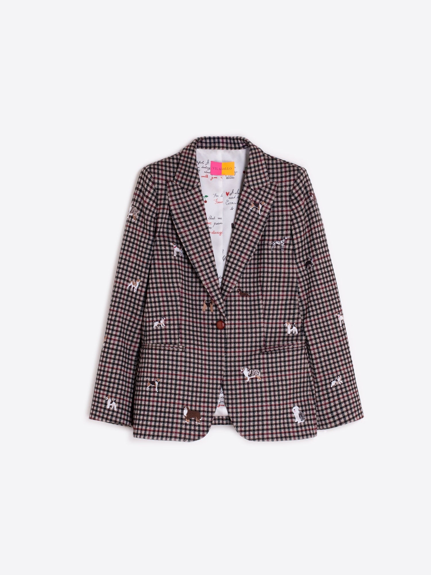 DOG EMBROIDERED HOUNDSTOOTH PRINT BLAZER