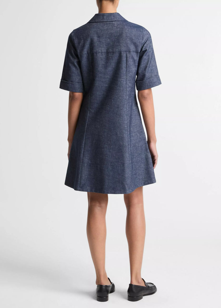 COTTON LINEN CHAMBRAY ALINE DRESS