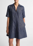COTTON LINEN CHAMBRAY ALINE DRESS