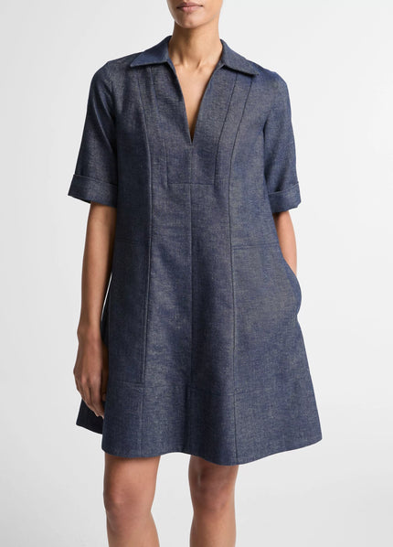 COTTON LINEN CHAMBRAY ALINE DRESS