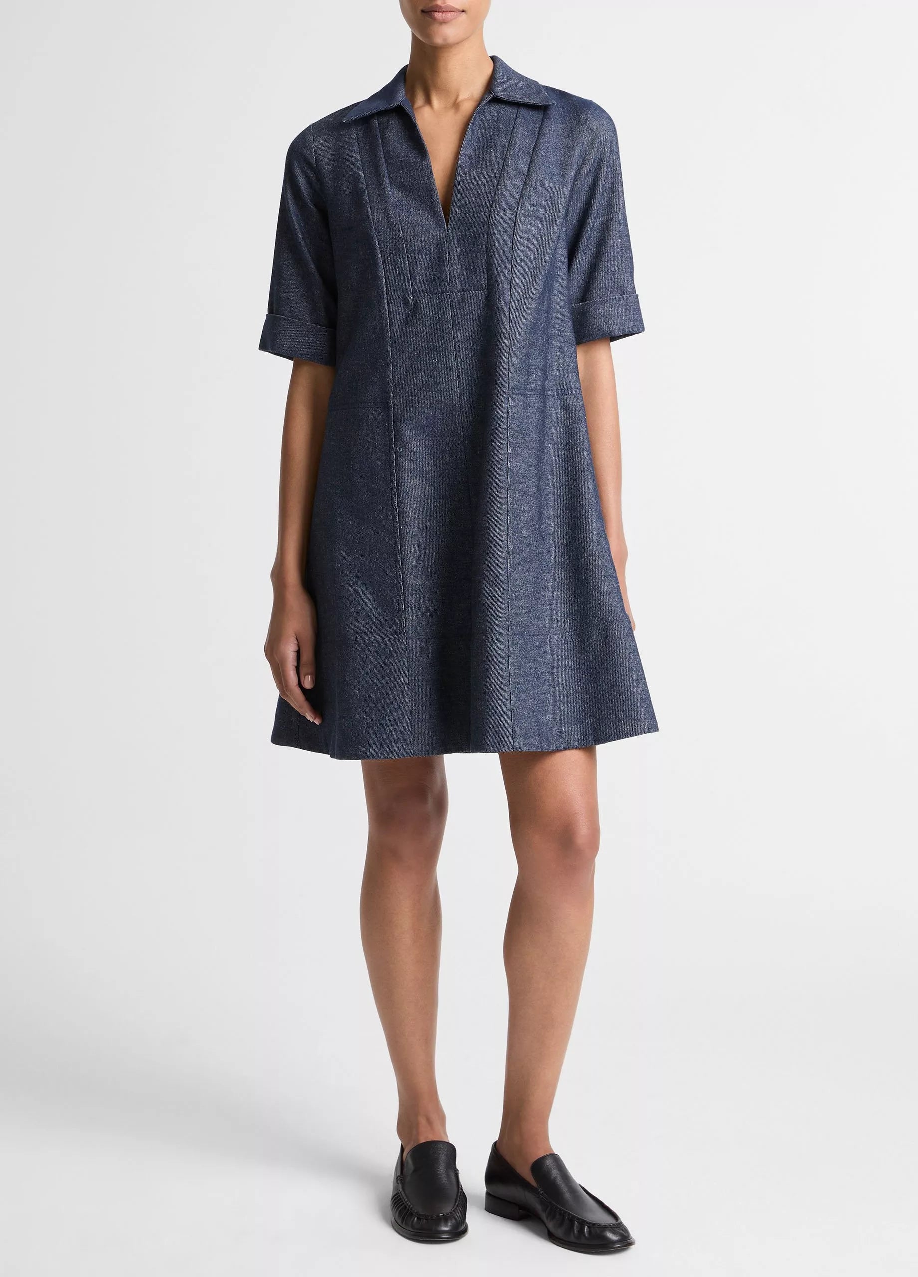 COTTON LINEN CHAMBRAY ALINE DRESS