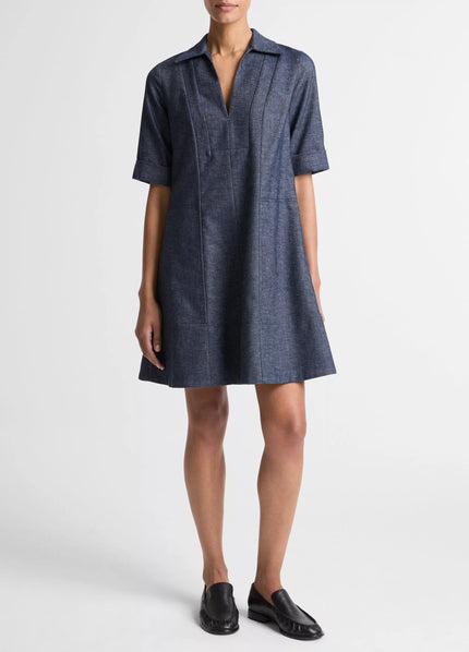 COTTON LINEN CHAMBRAY ALINE DRESS