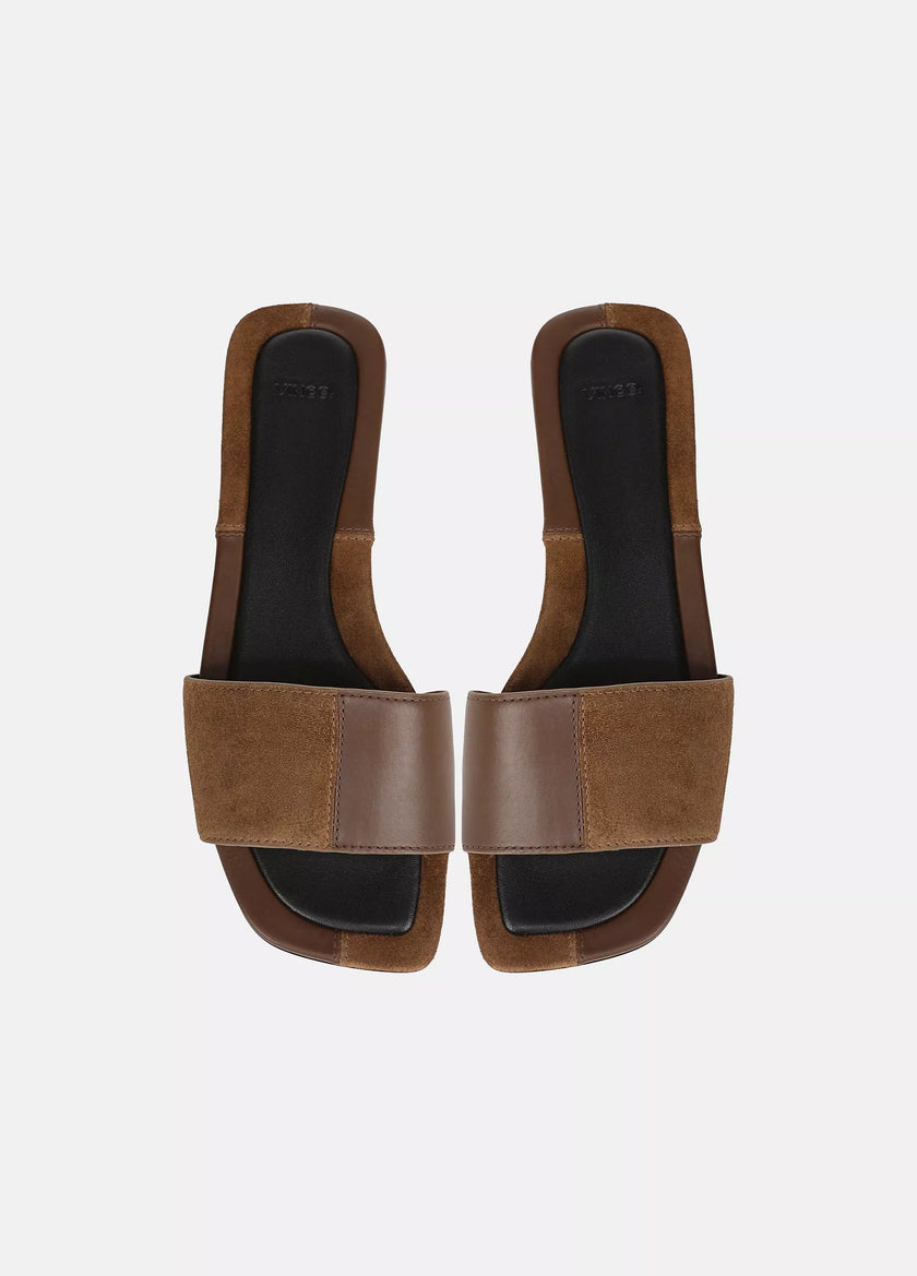 VALERIA LEATHER AND SUEDE SLIDE SANDAL