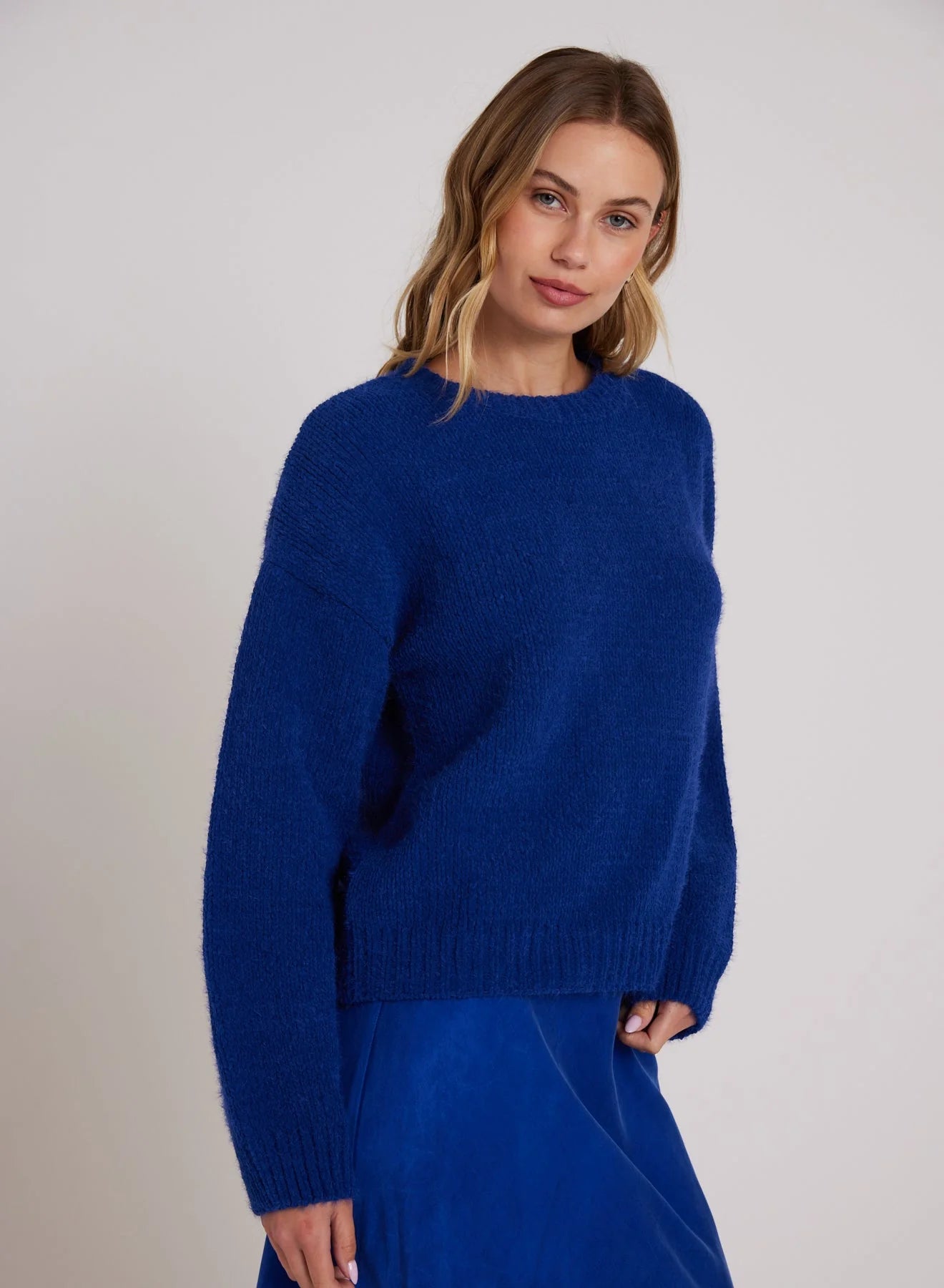 DROP SHOULDER FUZZY CHENILLE SWEATER