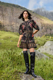 BLACK BELLE GARDEN LACE BELTED MINI DRESS