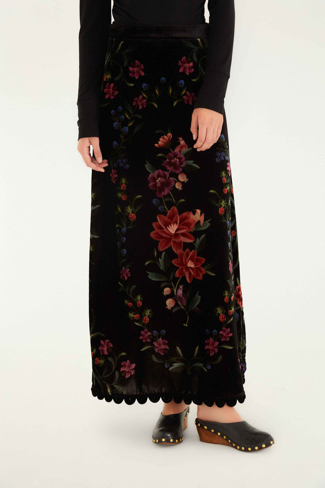 BELLE GARDEN SCALLOP HEM MIDI SKIRT