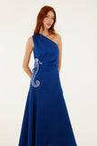 BLUE SEAHORSE EMBROIDERY ONE SHOULDER MAXI DRESS