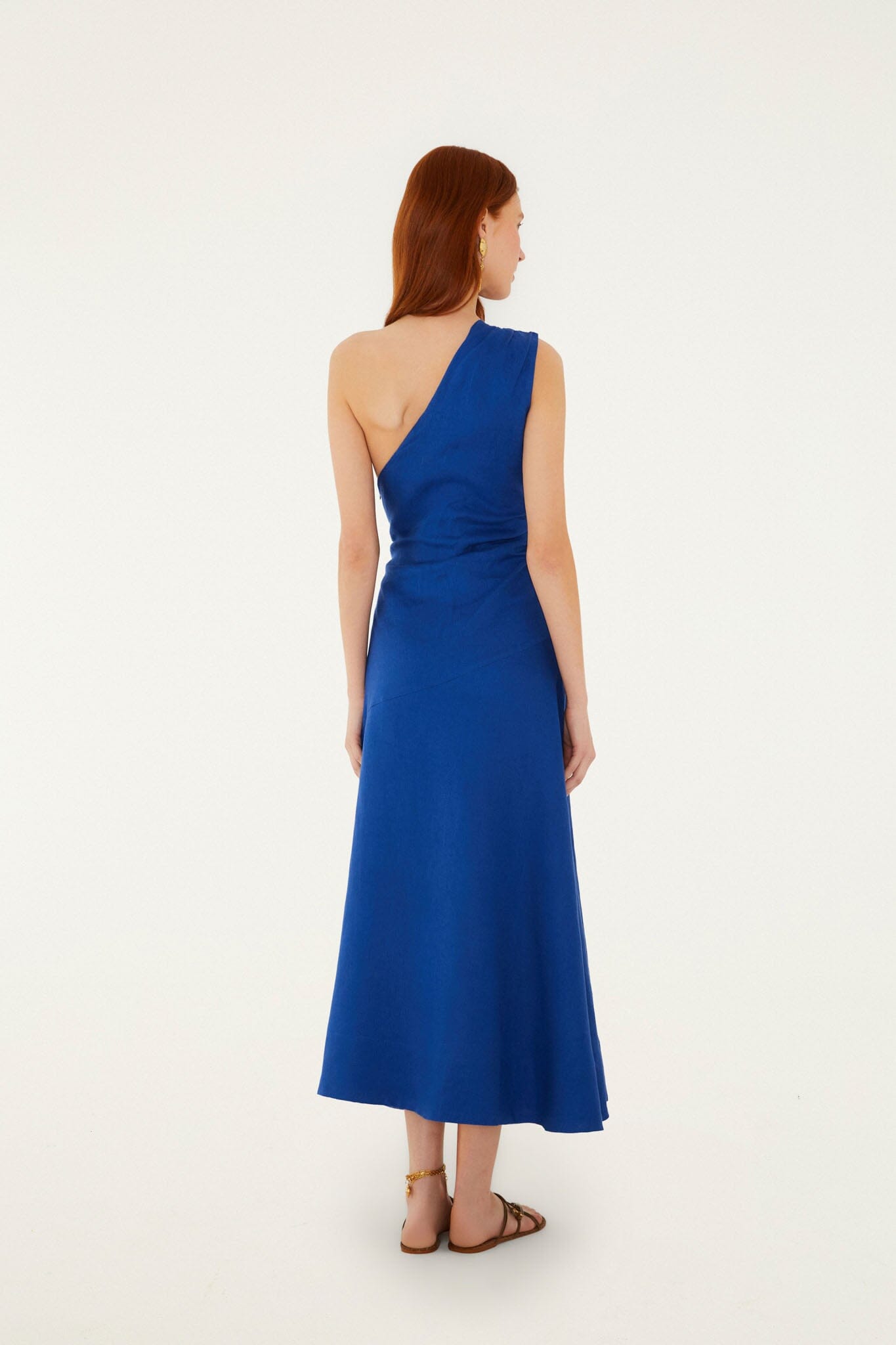 BLUE SEAHORSE EMBROIDERY ONE SHOULDER MAXI DRESS