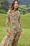BLUE WINTER TAPESTRY LONG SLEEVE MAXI DRESS