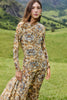 BLUE WINTER TAPESTRY LONG SLEEVE MAXI DRESS