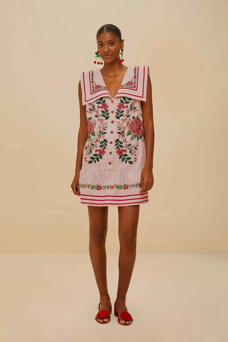 *Farm Rio* 刺繍ワンピース $345 NWT Farm Rio Red And Pink Embroidered Strawberry
